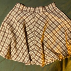 plaid, white, and brown skirt